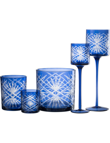 Photophore moderne XL sur pied Hauteur 30 cm en Verre Bleu Santorini - 7
