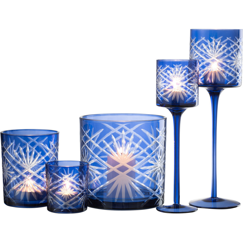 Photophore moderne XL sur pied Hauteur 30 cm en Verre Bleu Santorini - 8