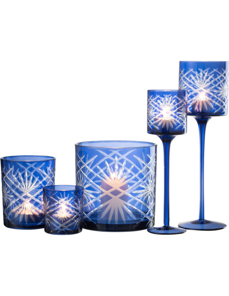 Photophore moderne XL sur pied Hauteur 30 cm en Verre Bleu Santorini - 8