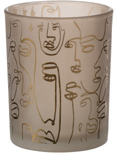 Photophore design Arty Diamètre 10 cm en Verre Ambré Happy faces - 1