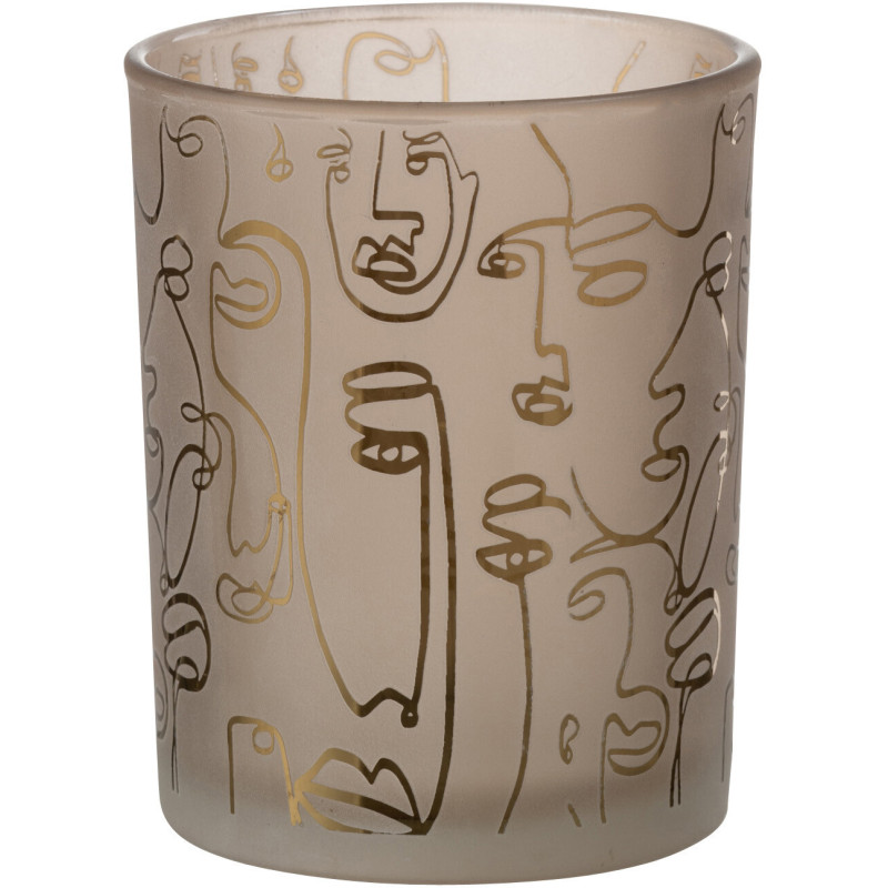 Photophore design Arty Diamètre 10 cm en Verre Ambré Happy faces - 1