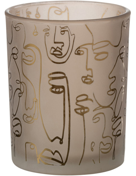 Photophore design Arty Diamètre 10 cm en Verre Ambré Happy faces - 1