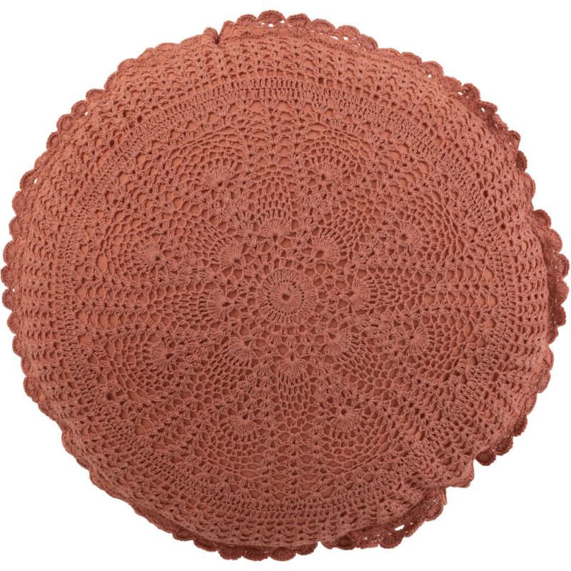 Coussin Rond Mia 40 cm en Coton Terracotta Motif dentelle - 1