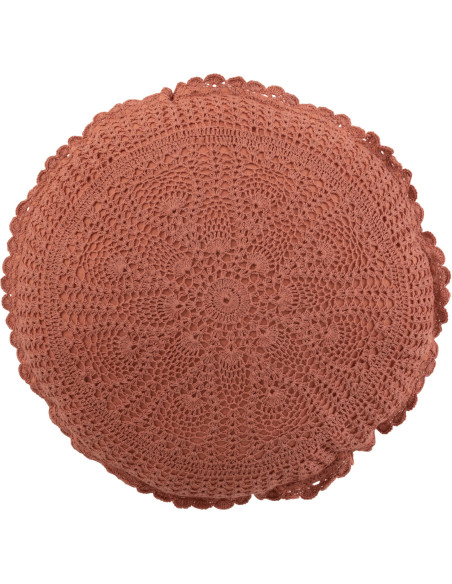 Coussin Rond Mia 40 cm en Coton Terracotta Motif dentelle - 1