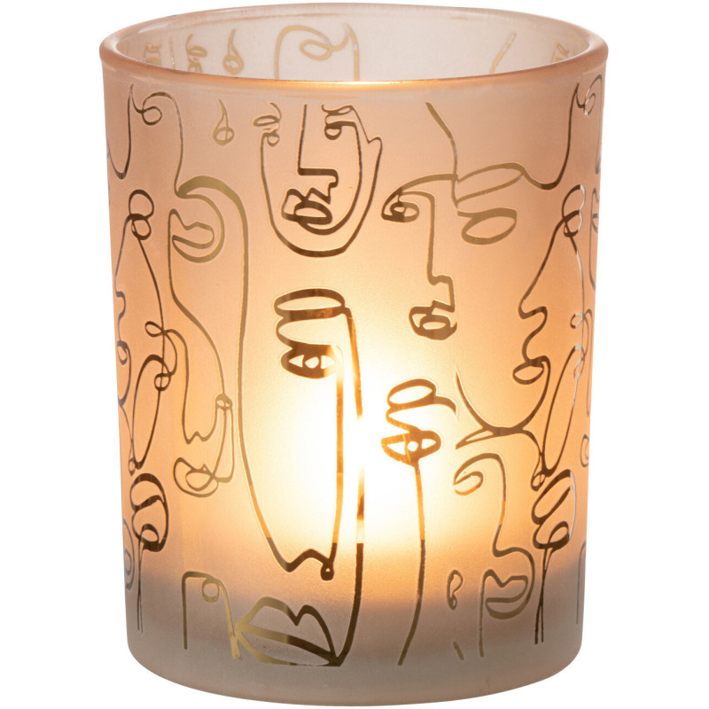 Photophore design Arty Diamètre 10 cm en Verre Ambré Happy faces - 2