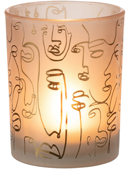 Photophore design Arty Diamètre 10 cm en Verre Ambré Happy faces - 2