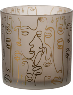 Photophore design Arty XL Diamètre 15 cm en Verre Ambré Happy faces - 1