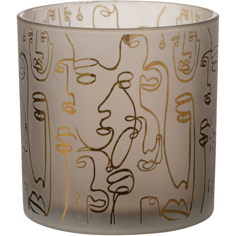 Photophore design Arty XL Diamètre 15 cm en Verre Ambré Happy faces - 1