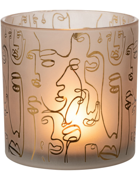 Photophore design Arty XL Diamètre 15 cm en Verre Ambré Happy faces - 2