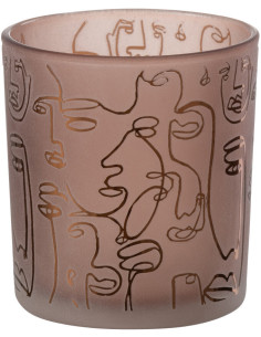 Photophore design Arty Diamètre 7 cm en Verre Terracotta Happy faces - 1