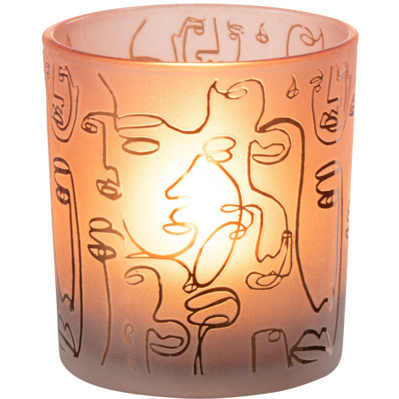 Photophore design Arty Diamètre 7 cm en Verre Terracotta Happy faces - 2