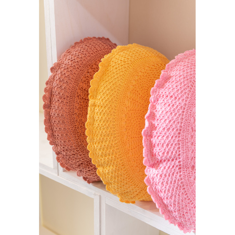 Coussin Rond Mia 40 cm en Coton Terracotta Motif dentelle - 2
