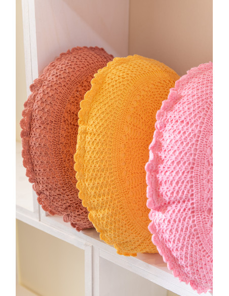 Coussin Rond Mia 40 cm en Coton Terracotta Motif dentelle - 2