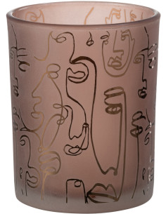 Photophore design Arty Diamètre 10 cm en Verre Terracotta Happy faces - 1