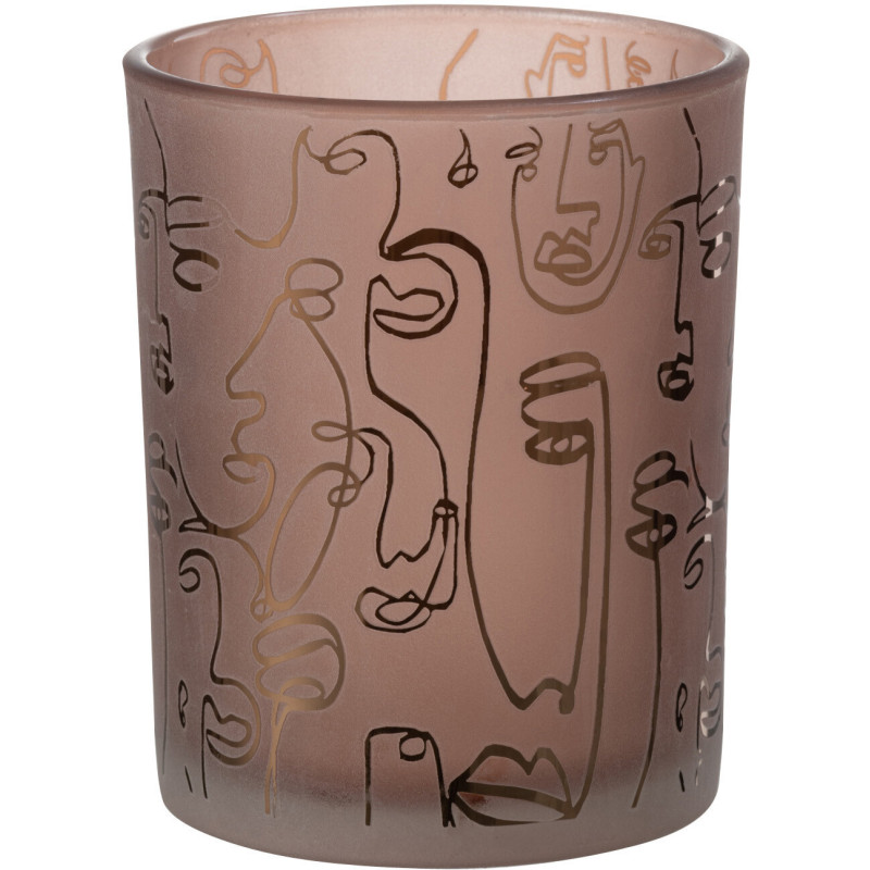 Photophore design Arty Diamètre 10 cm en Verre Terracotta Happy faces - 1