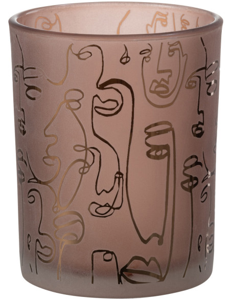 Photophore design Arty Diamètre 10 cm en Verre Terracotta Happy faces - 1