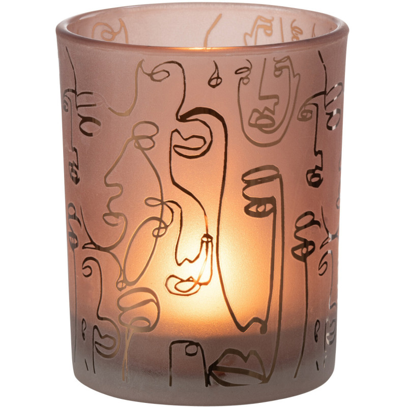 Photophore design Arty Diamètre 10 cm en Verre Terracotta Happy faces - 2