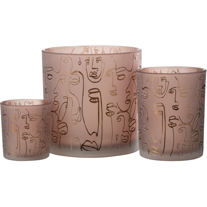 Photophore design Arty XL Diamètre 15 cm en Verre Terracotta Happy faces - 4