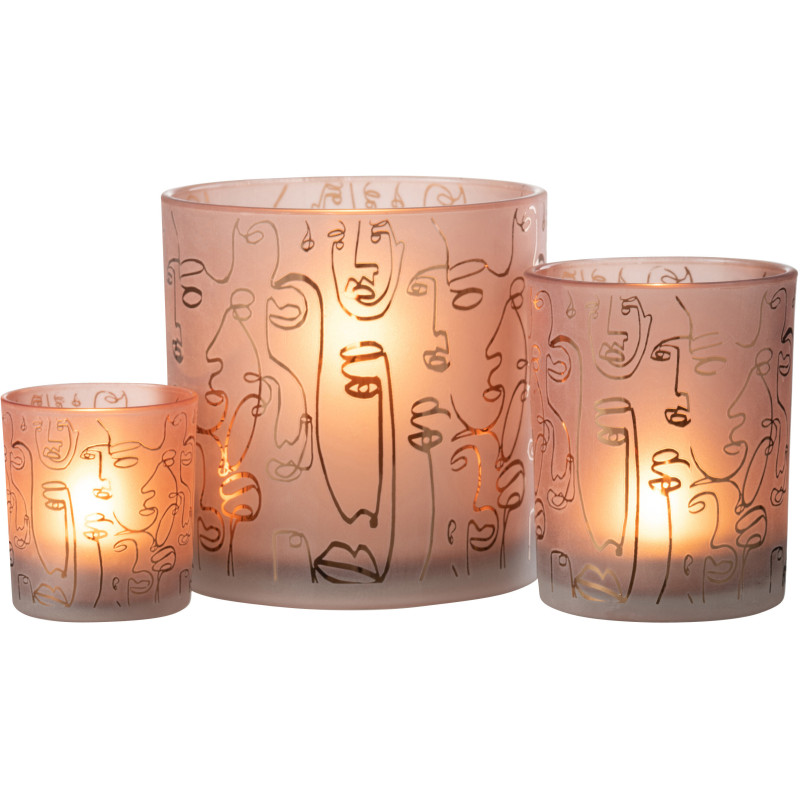 Photophore design Arty XL Diamètre 15 cm en Verre Terracotta Happy faces - 5