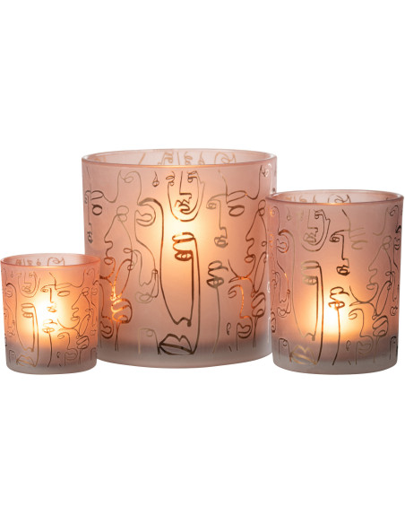 Photophore design Arty XL Diamètre 15 cm en Verre Terracotta Happy faces - 5