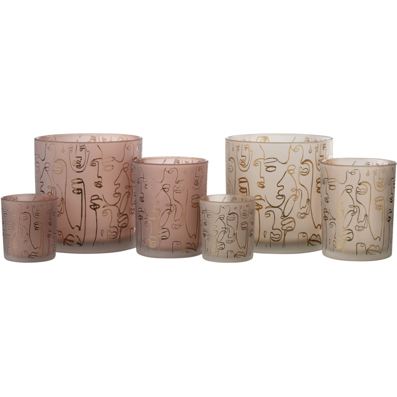 Photophore design Arty XL Diamètre 15 cm en Verre Terracotta Happy faces - 7