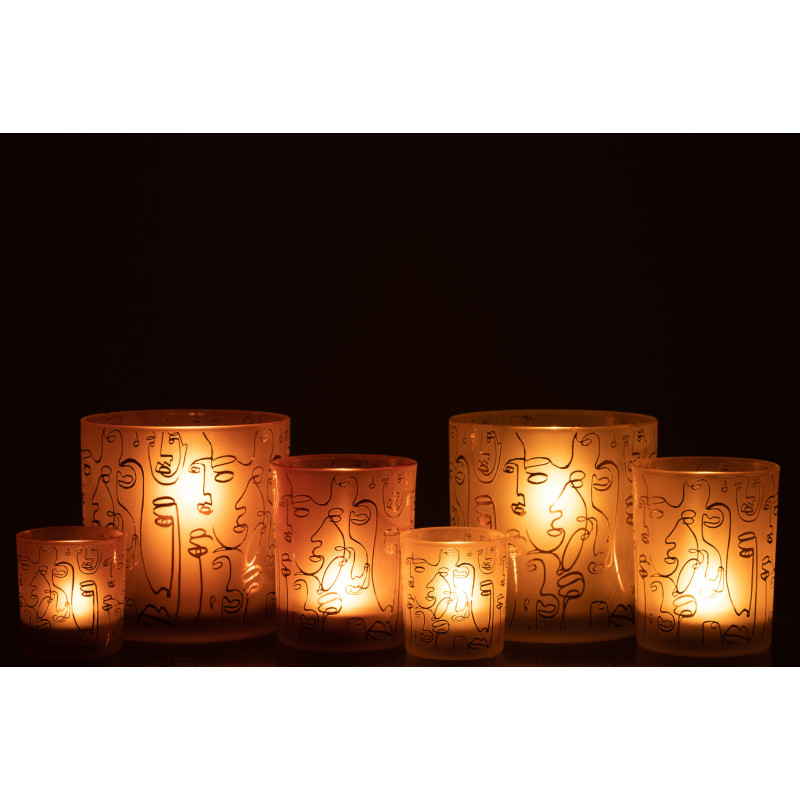 Photophore design Arty XL Diamètre 15 cm en Verre Terracotta Happy faces - 9