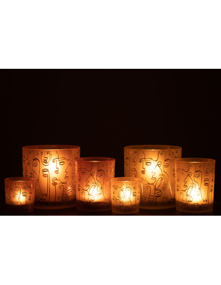 Photophore design Arty XL Diamètre 15 cm en Verre Terracotta Happy faces - 9