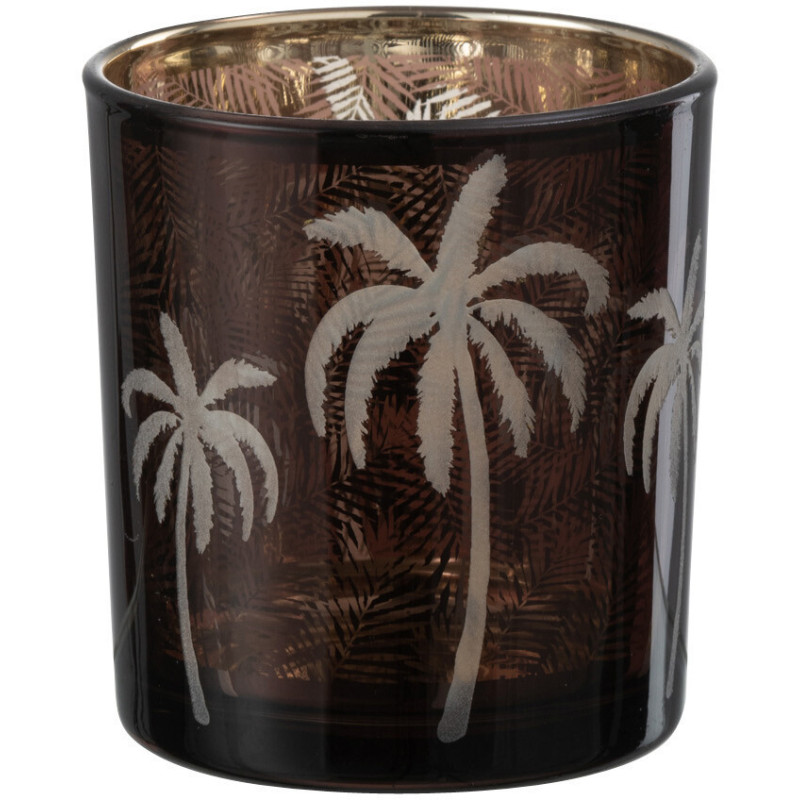 Photophore moderne exotique Diamètre 7 cm en Verre Marron Motif palmier Xotika - 1