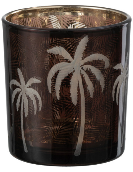 Photophore moderne exotique Diamètre 7 cm en Verre Marron Motif palmier Xotika - 1