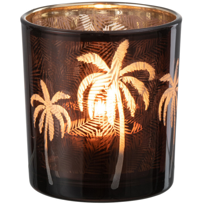 Photophore moderne exotique Diamètre 7 cm en Verre Marron Motif palmier Xotika - 2