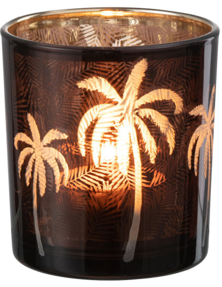 Photophore moderne exotique Diamètre 7 cm en Verre Marron Motif palmier Xotika - 2
