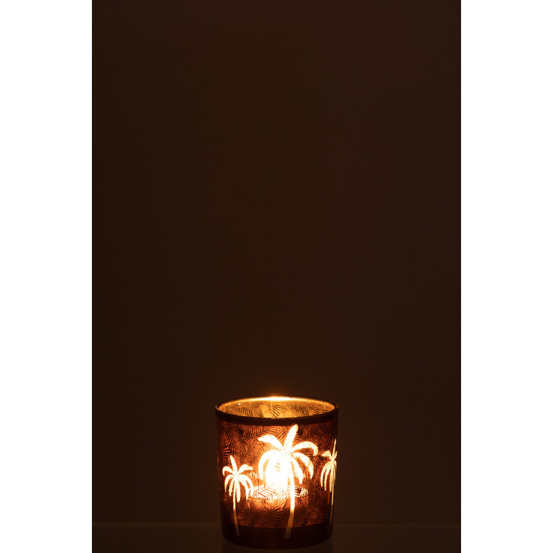 Photophore moderne exotique Diamètre 7 cm en Verre Marron Motif palmier Xotika - 3