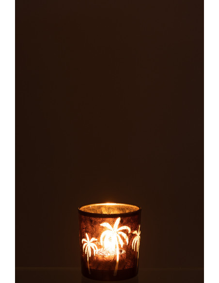 Photophore moderne exotique Diamètre 7 cm en Verre Marron Motif palmier Xotika - 3