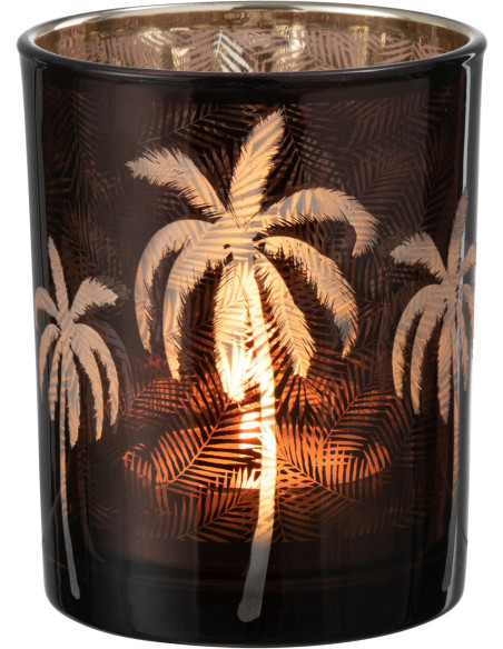Photophore moderne exotique Diamètre 10 cm en Verre Marron Motif palmier Xotika - 2