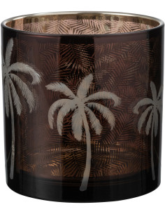 Photophore moderne exotique XL Diamètre 15 cm en Verre Marron Motif palmier Xotika - 1