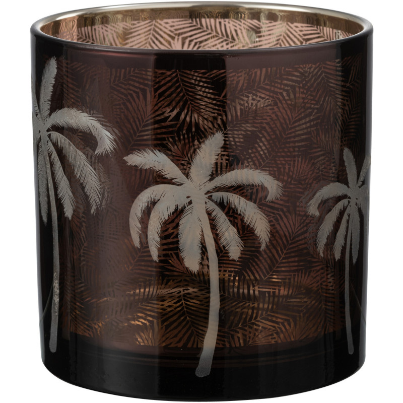 Photophore moderne exotique XL Diamètre 15 cm en Verre Marron Motif palmier Xotika - 1