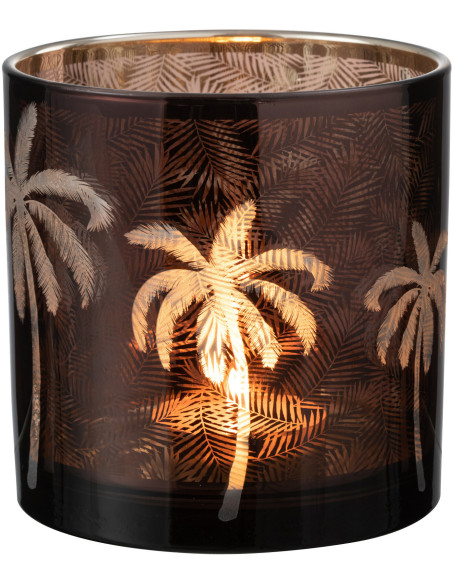 Photophore moderne exotique XL Diamètre 15 cm en Verre Marron Motif palmier Xotika - 2
