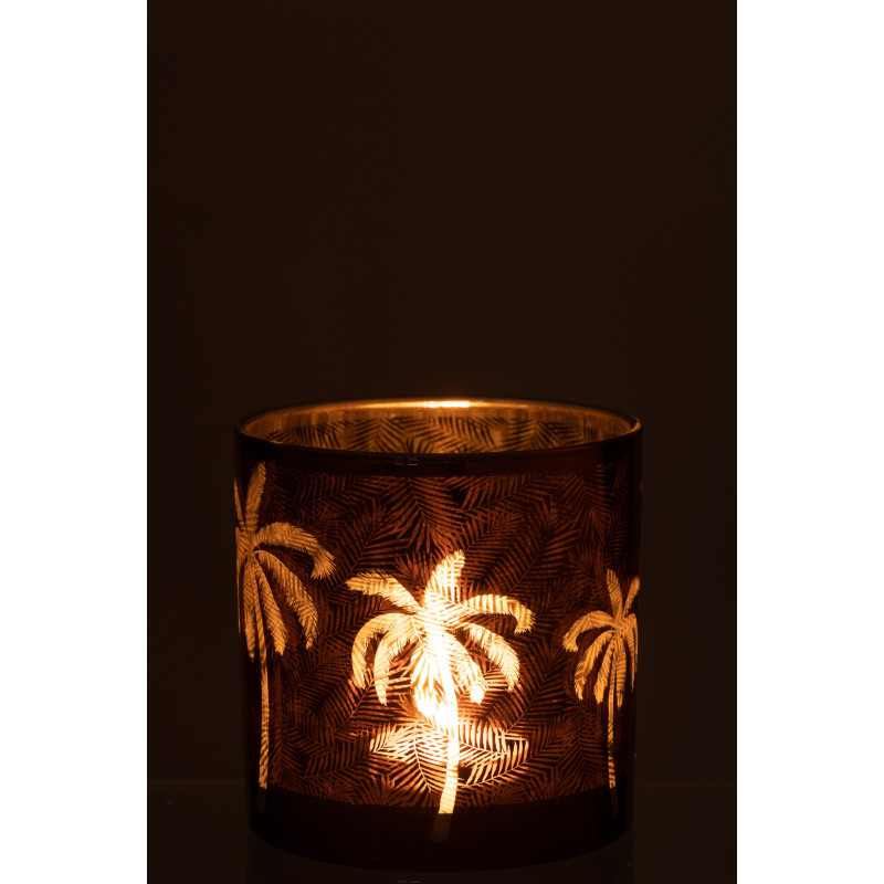 Photophore moderne exotique XL Diamètre 15 cm en Verre Marron Motif palmier Xotika - 3
