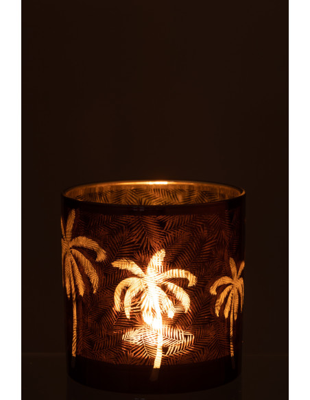 Photophore moderne exotique XL Diamètre 15 cm en Verre Marron Motif palmier Xotika - 3