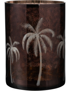 Photophore moderne exotique XXL Diamètre 17 cm en Verre Marron Motif palmier Xotika - 1