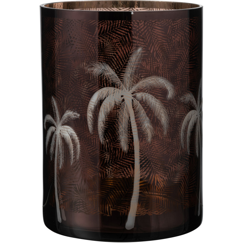 Photophore moderne exotique XXL Diamètre 17 cm en Verre Marron Motif palmier Xotika - 1