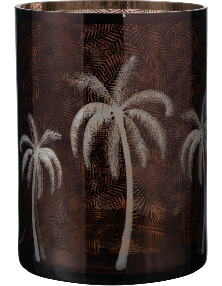 Photophore moderne exotique XXL Diamètre 17 cm en Verre Marron Motif palmier Xotika - 1