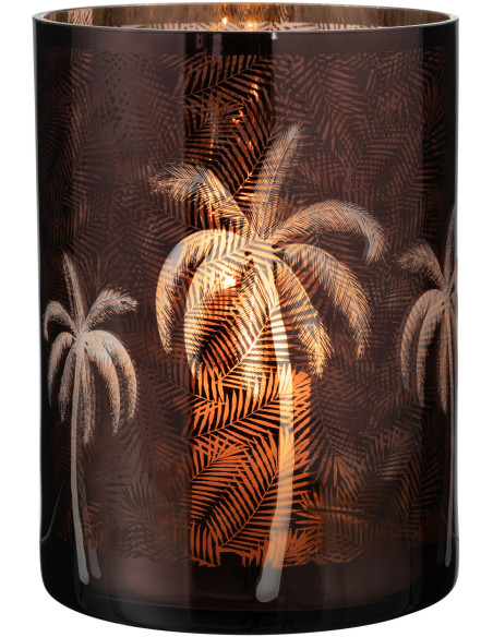 Photophore moderne exotique XXL Diamètre 17 cm en Verre Marron Motif palmier Xotika - 2