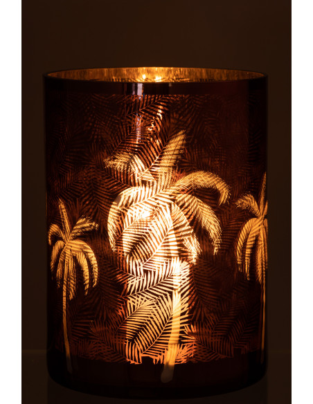 Photophore moderne exotique XXL Diamètre 17 cm en Verre Marron Motif palmier Xotika - 3