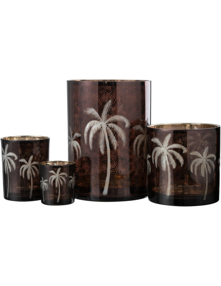 Photophore moderne exotique XXL Diamètre 17 cm en Verre Marron Motif palmier Xotika - 4