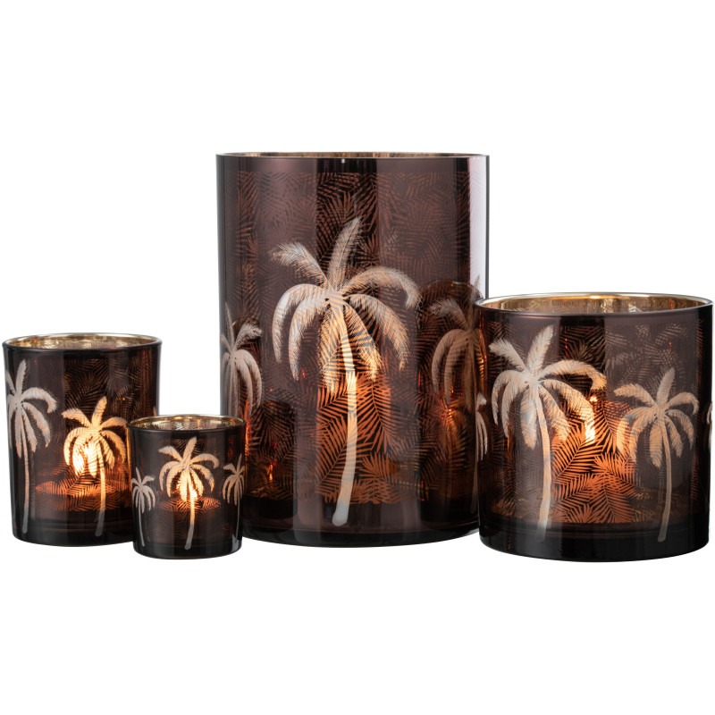 Photophore moderne exotique XXL Diamètre 17 cm en Verre Marron Motif palmier Xotika - 5