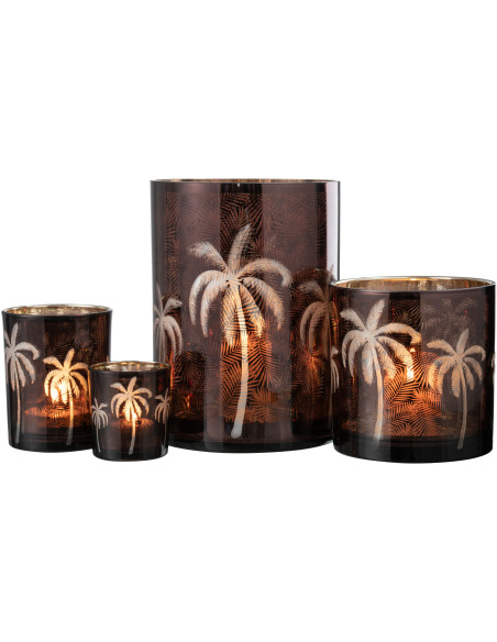 Photophore moderne exotique XXL Diamètre 17 cm en Verre Marron Motif palmier Xotika - 5