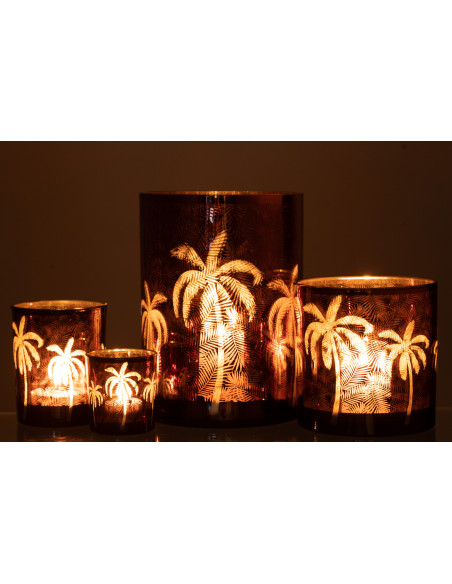 Photophore moderne exotique XXL Diamètre 17 cm en Verre Marron Motif palmier Xotika - 6