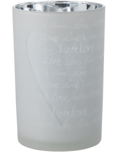 Photophore romantique Love Diamètre 12 cm en Verre Blanc Motif coeur Cupio - 1