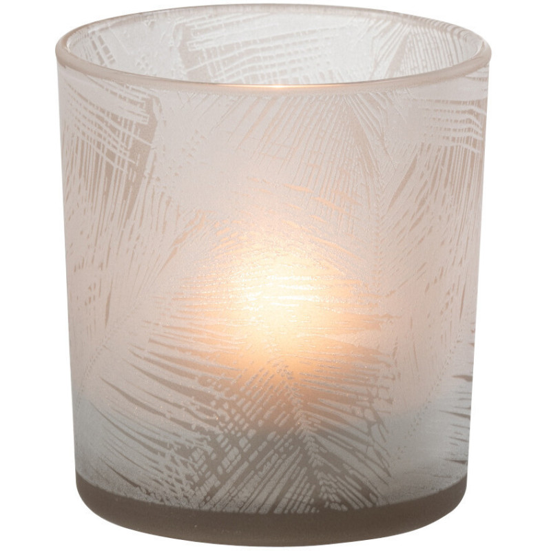 Photophore original Feuilles de palmier Diamètre 7 cm en Verre Blanc Beige Olyrio - 3